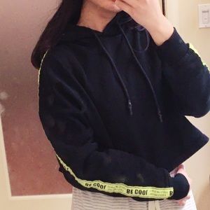 NET Black Cropped Neon Stripe Hoodie